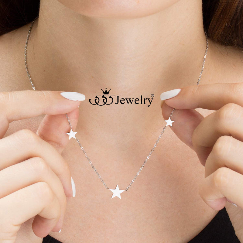 [Australia] - 555Jewelry Stainless Steel Dainty Tri Star Necklace Pendant for Women & Girls Silver 