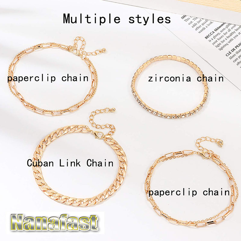 [Australia] - Nanafast 4-6PCS Ankle Bracelets Set for Women Gold Boho Beach Anklet Chain Adjustable Foot Jewelry for Girls Extremely Simple Style 4PCS 