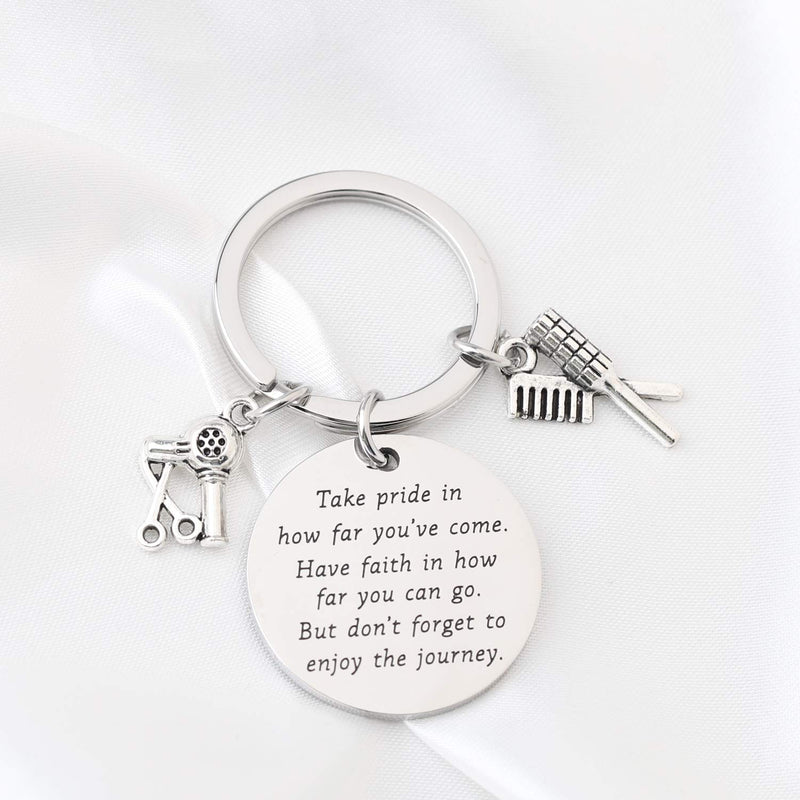 [Australia] - Hair Stylist Graduation Gift Hairdresser Keychain Cosmetology Graduation Gifts Stylist Inspiration Gifts Take Pride in How Far You Have Come silver 