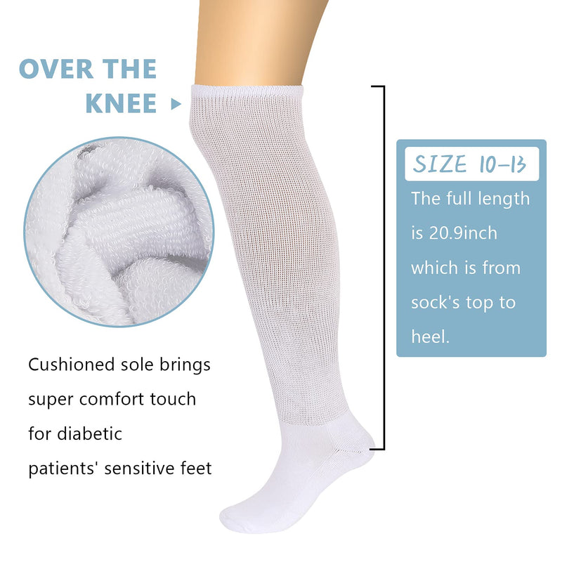 [Australia] - Athlemo Women&Men Bamboo Diabetic Socks 2 Pairs Loose Fit Non-Binding Over the Knee Seamless Breathable Anti-odor White(2 Pairs) 9-11 
