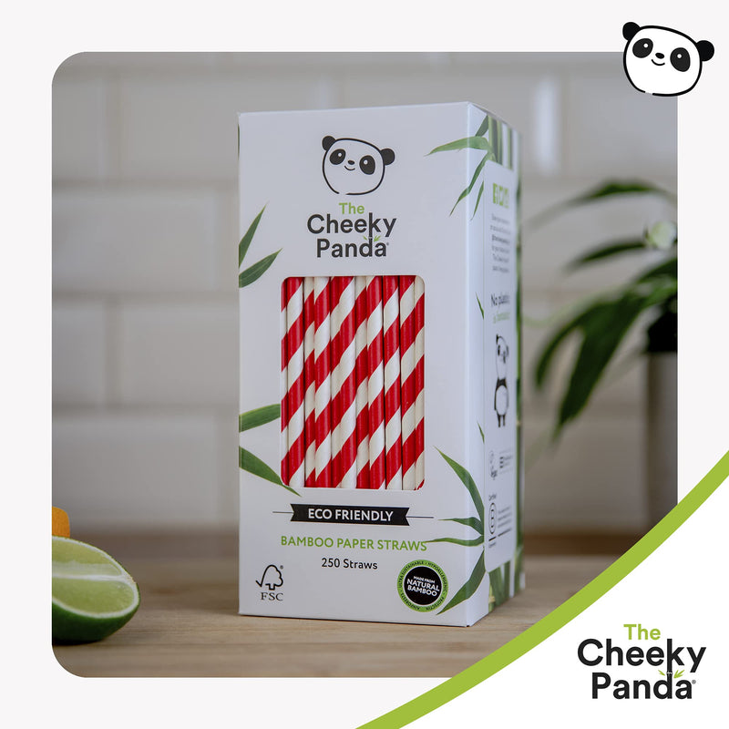 [Australia] - The Cheeky Panda – Bamboo Red Stripes Paper Straws | Pack of 250 Straws | 100% Biodegradable, Plastic-Free, Eco-Friendly, Strong & Sustainable 250 Count (Pack of 1) 