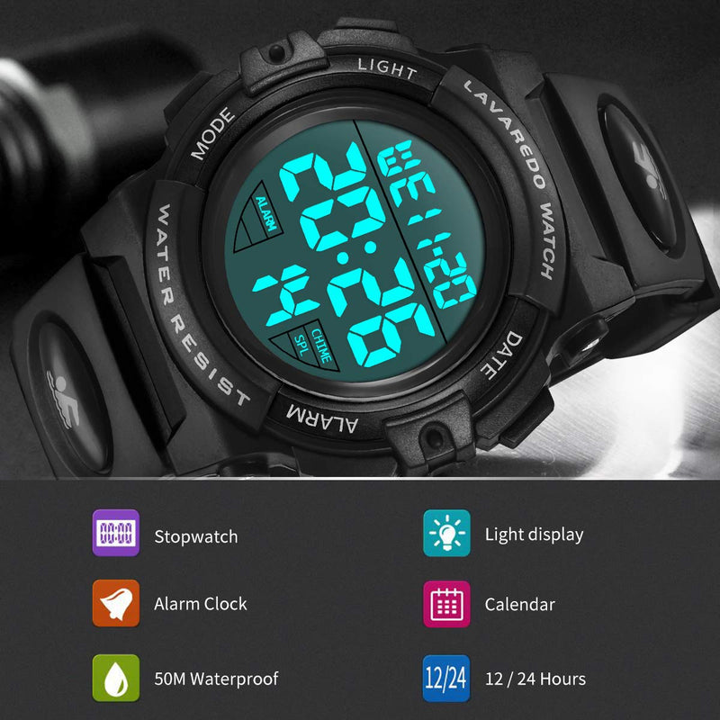 [Australia] - Kids Watch,Boys Watch for 3-12 Year Old Boys,Digital Sport Outdoor Multifunctional Chronograph LED 50 M Waterproof Alarm Calendar Analog Watch for Children with Silicone Band 01-Black 