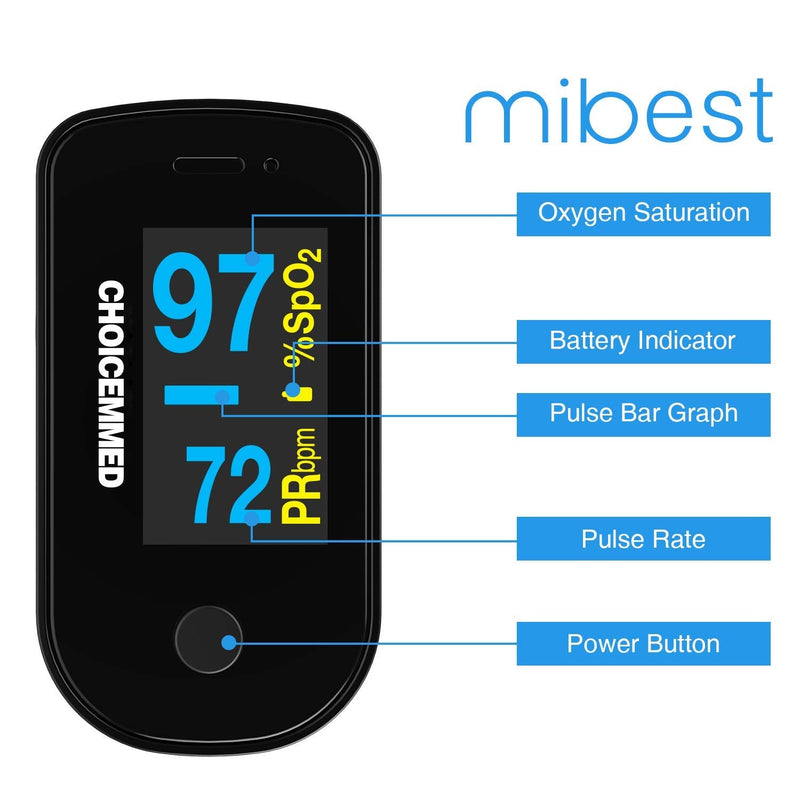 [Australia] - CHOICEMMED Black Dual Color OLED Finger Pulse Oximeter - Blood Oxygen Saturation Monitor with Color OLED Screen Display and Included Batteries - O2 Saturation Monitor 