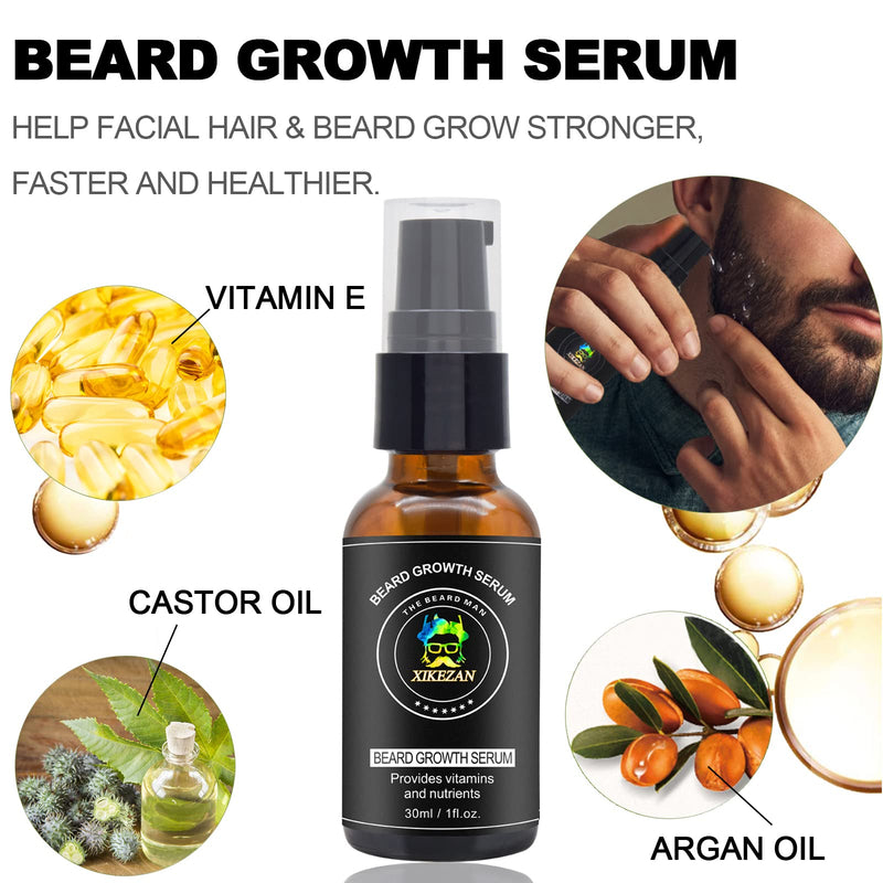 [Australia] - Beard Growth Kit,w/Beard Roller,Beard Growth Oil,Beard Balm,Beard Growth Serum,Comb,Brush,Scissor,Bag,EBook,Beard Care Grooming Kit Christmas Tech Gifts Stocking Fillers Gifts for Men Him Husband Dad 
