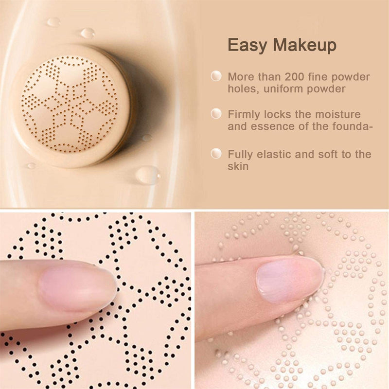 [Australia] - NUIBO Air Cushion CC Cream Mushroom Head, Moisturizing Concealer Makeup Base, Primer Liquid Foundation Long Lasting with Two Mushroom Makeup Sponges (Natural) 