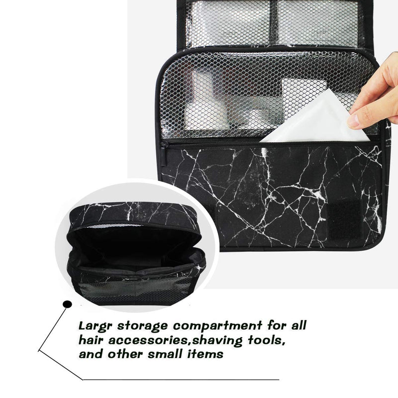 [Australia] - CUTEXL Cosmetic Bag Vintage Marble Texture Pattern Large Hanging Wash Gargle Bag Portable Travel Toiletry Bag Makeup Case Organizer for Women Lady Black Marble 