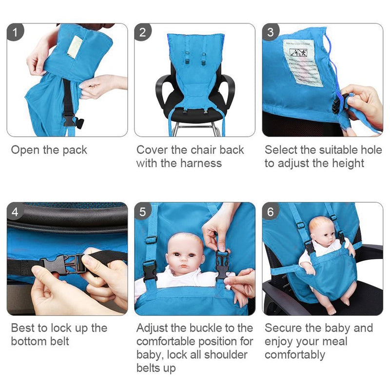 [Australia] - Vine Easy Seat Portable Travel High Chair | Adjustable, Safety, Washable | Toddler High Chair Seat Cover | Convenient Cloth Travel High Chair Fits in Your Handbag | Grey (Blue) Blue 