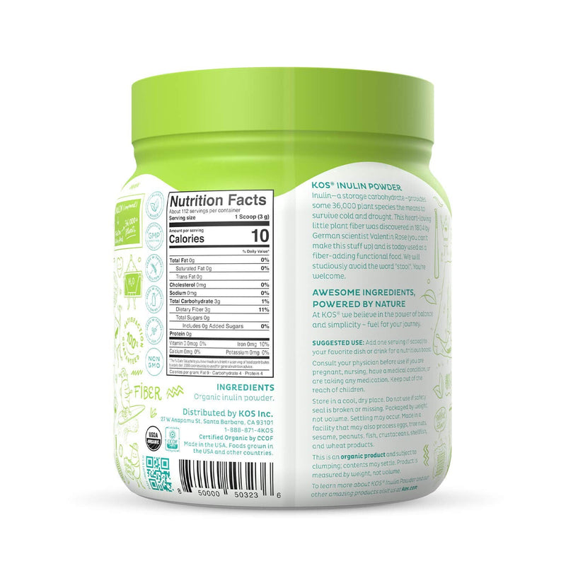 [Australia] - KOS Organic Inulin Powder - Unflavored Inulin Prebiotic Intestinal Support Powder - USDA Organic, Digestive Health Promoting, Gluten Free Plant Based Ingredient, 336g, 112 Servings 