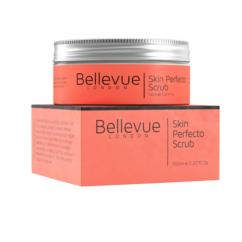 [Australia] - Skin Perfecto Face Scrub 150ml, Purifying Exfoliating Scrub Cream with Micro Hazelnut Granules for Deep and Intensive Face Scrub for Women and Men By Bellevue London 