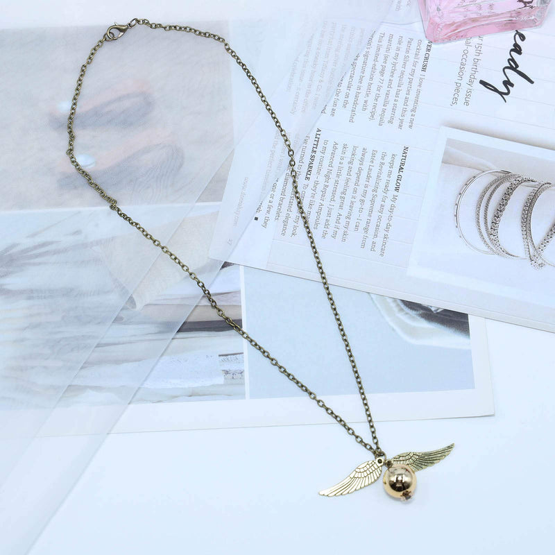 [Australia] - TseanYi Vintage Necklace Snitch Bronze Necklace with Angel Wings Pendant for Ball Silver Chain Jewelry for Women and Girls (Bronze) 