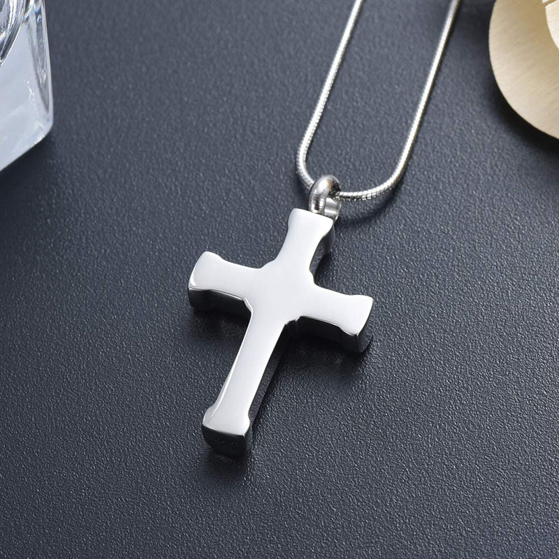 [Australia] - None 316l Stainless Steel Cremation Necklace Classic Cross Urn Pendant Memorial Jewelry for Ashes Silver 