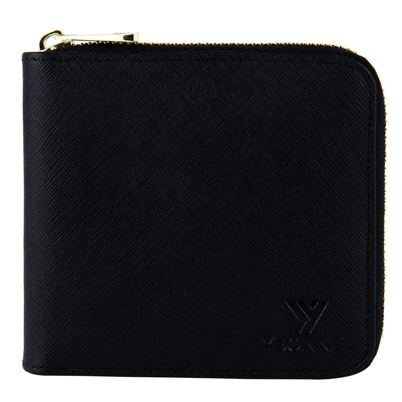 [Australia] - YBONNE Zip-around Wallet for Men and Women, Made of Finest Genuine Leather (Black) Black 