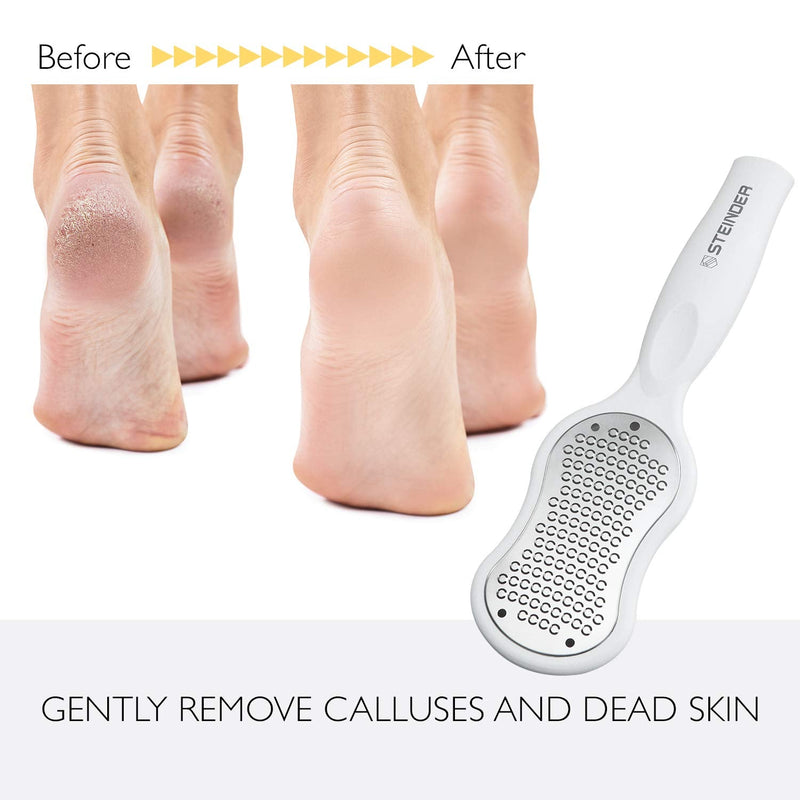 [Australia] - Steinder Foot File for Hard Skin Remover, Foot Scrubber Scraper, Feet Pedicure Kit, Foot Grater, Heel File, Foot Care Kit - White 