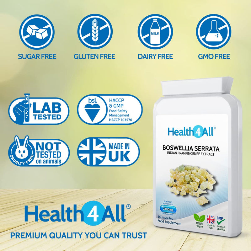 [Australia] - Boswellia Serrata 2800mg 60 Capsules (V) . (not Tablets) Strong Anti-inflammatory OA & Joint Support. Vegan. Made in The UK by Health4All 60 Count (Pack of 1) 