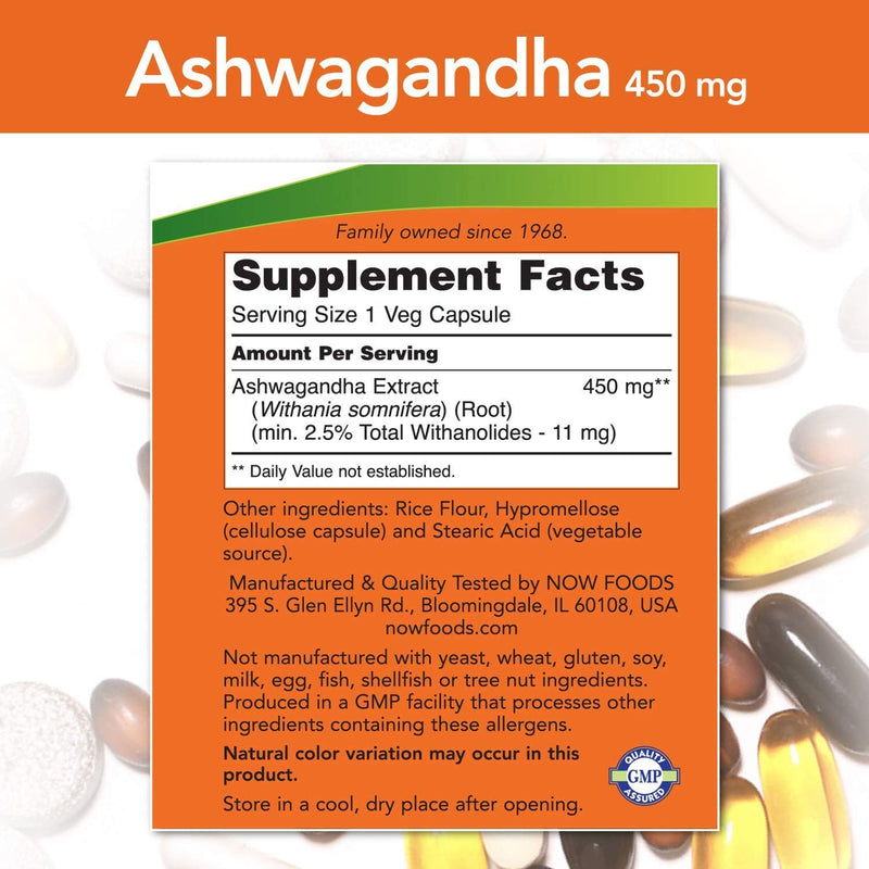 [Australia] - NOW Supplements, Ashwagandha (Withania somnifera) 450 mg (Standardized Extract), 90 Veg Capsules 90 Count (Pack of 1) 