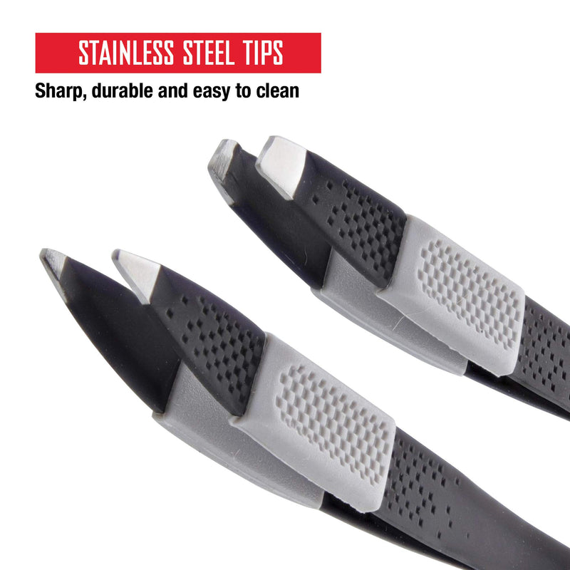 [Australia] - Barbasol Non Slip Stainless Steel Tweezer (2 Pack) - Slanted and Pointed 