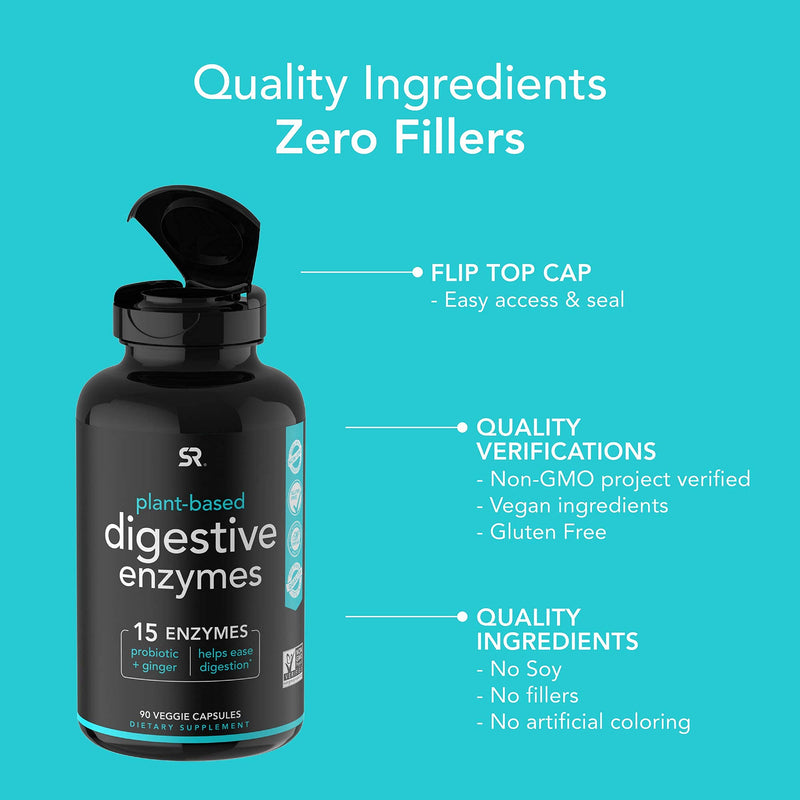 [Australia] - Digestive Enzymes with Probiotics and Ginger - Plant Based Supplement for Dairy, Protein, Sugar & Carbs Digestion - Non-GMO Verified & Vegan Certified (90 Veggie Capsules) 