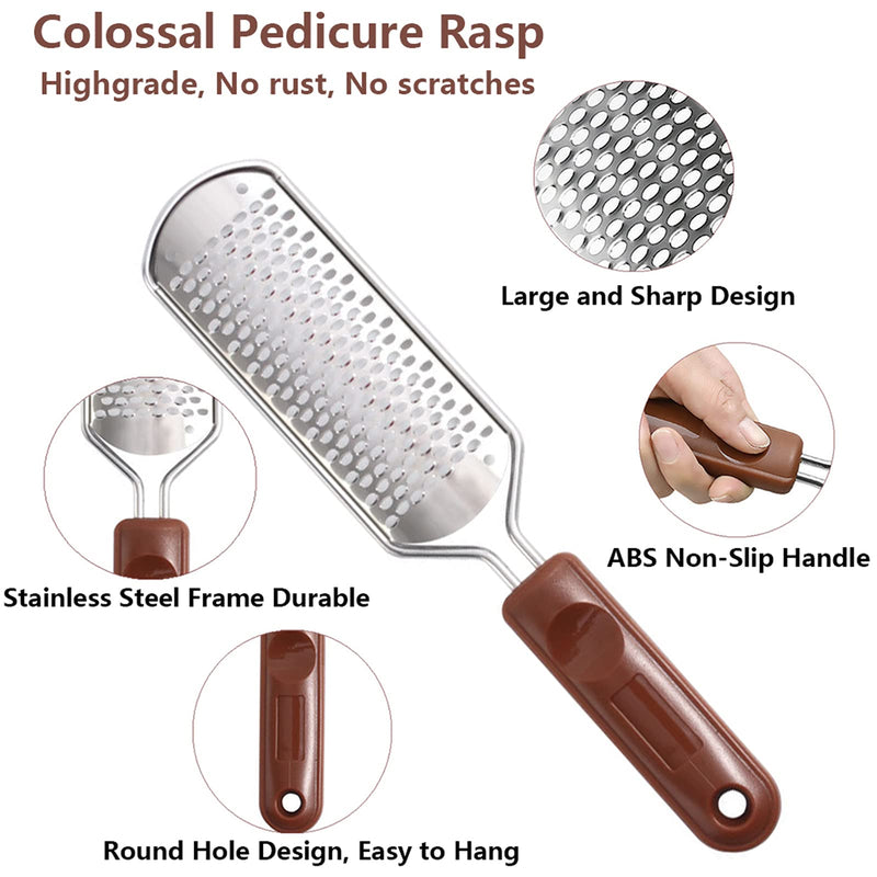 [Australia] - Colossal Foot Rasp & Wood Handle Callus Shaver (10 Replacement & 1 Foot File Heads), Pedicure Foot File Kit, Heel Scraper For Feet, Foot File Callus Remover 