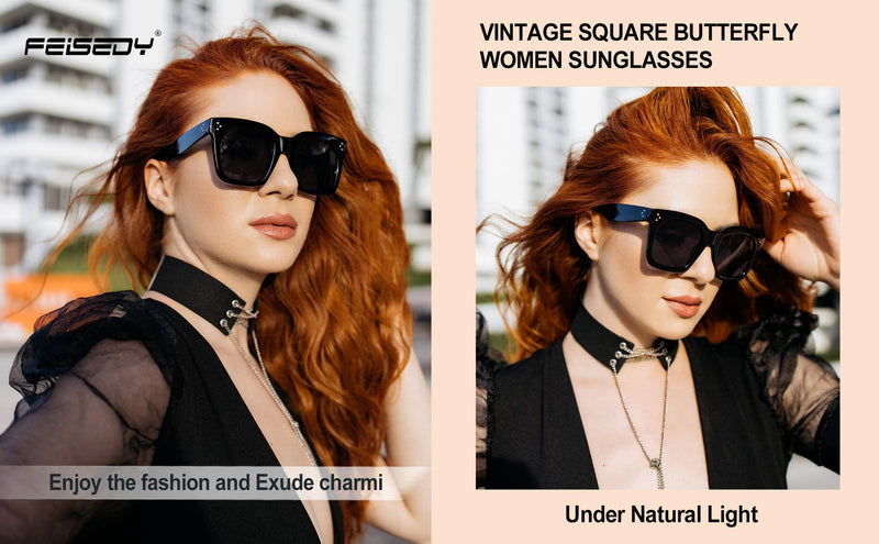 [Australia] - FEISEDY Vintage Women Butterfly Sunglasses Designer Luxury Square Gradient Sun Glasses Shades B2486 Black 51 Millimeters 