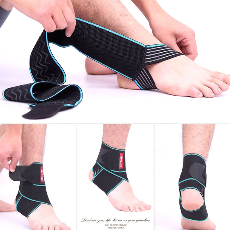 [Australia] - BESKEY Ankle Support Brace Adjustable Breathable Elastic Nylon Material Fit for Most Size Use for Sports Blue 
