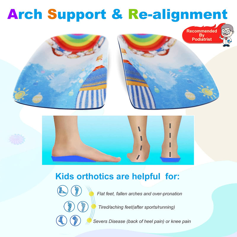 [Australia] - Arch Support Insole for Kids Shoes, Size K Orthotic Shoes Inserts for Kids, 3/4 Length Inserts for Children’s Heel Pain, Flat Feet, Plantar Fasciitis, Pronation Size K for ages 6 to 10 