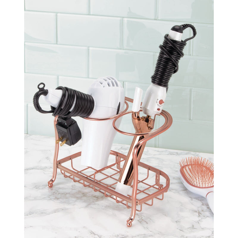 [Australia] - mDesign Hair Dryer and Flat Iron Holder - Ideal for Storage of Hair Dryer, Hair Straightener, Hair Brushes and More - Metal Hair Dryer Stand - Rose Gold 
