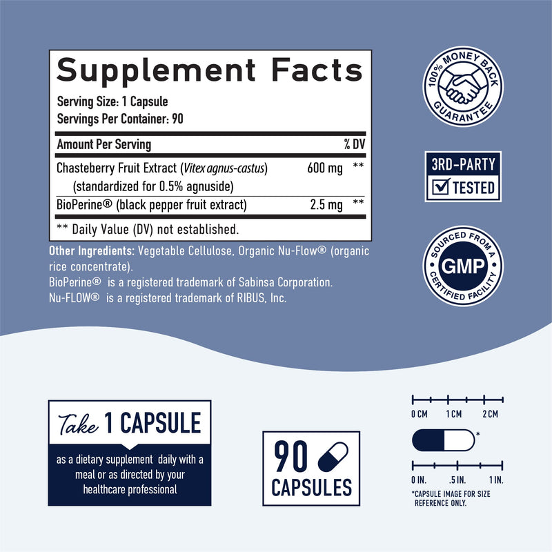 [Australia] - Vitex Supplement for Women 600mg (90 Capsules, 3-Month Supply) Chasteberry Supplement for Women Supports Hormone Balance, Menopause, PMS - Formulated Gluten-Free, Vegetarian 
