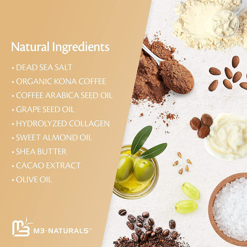 [Australia] - M3 Naturals Arabica Coffee Body Scrub with Collagen & Stem Cell - Exfoliating Body Scrubber & Face Cleanser - Fight Skin Care Appearance - Cellulite, Fine Line, Stretch Mark & Spider Veins! 12 oz Arabica Coffee (1 Pack) 