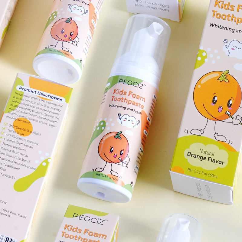 [Australia] - Orange Children's Toothpaste 2 Pack, Foam Toothpaste Children, Foaming Toothpaste with Low Fluoride for U Shaped Toothbrush Electric Toothbrush for Children Kids Age for 3 and Up Orange 