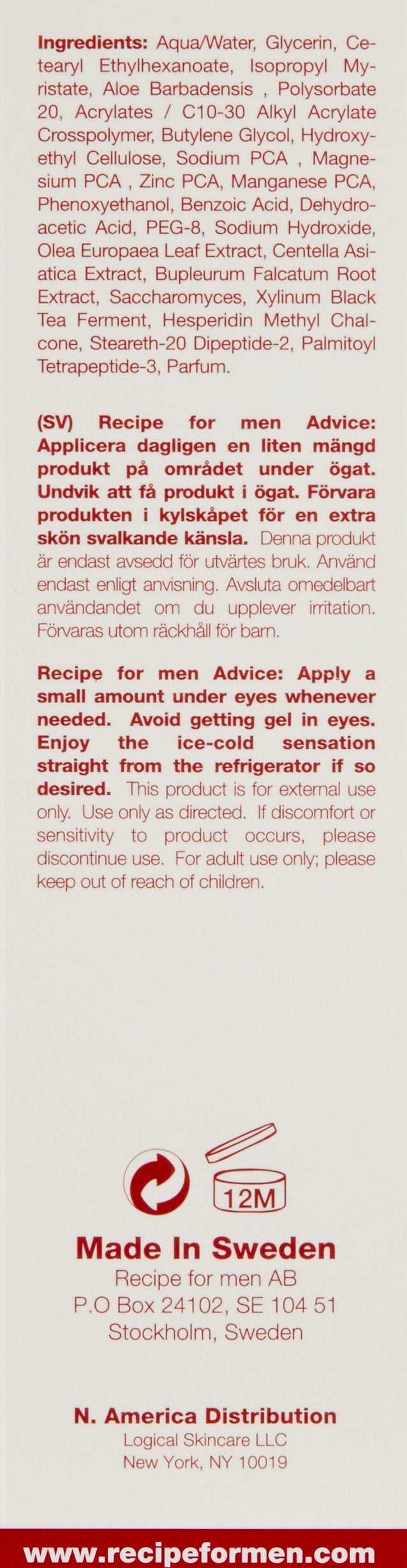 [Australia] - Recipe for Men Under Eye Gel 25ml 