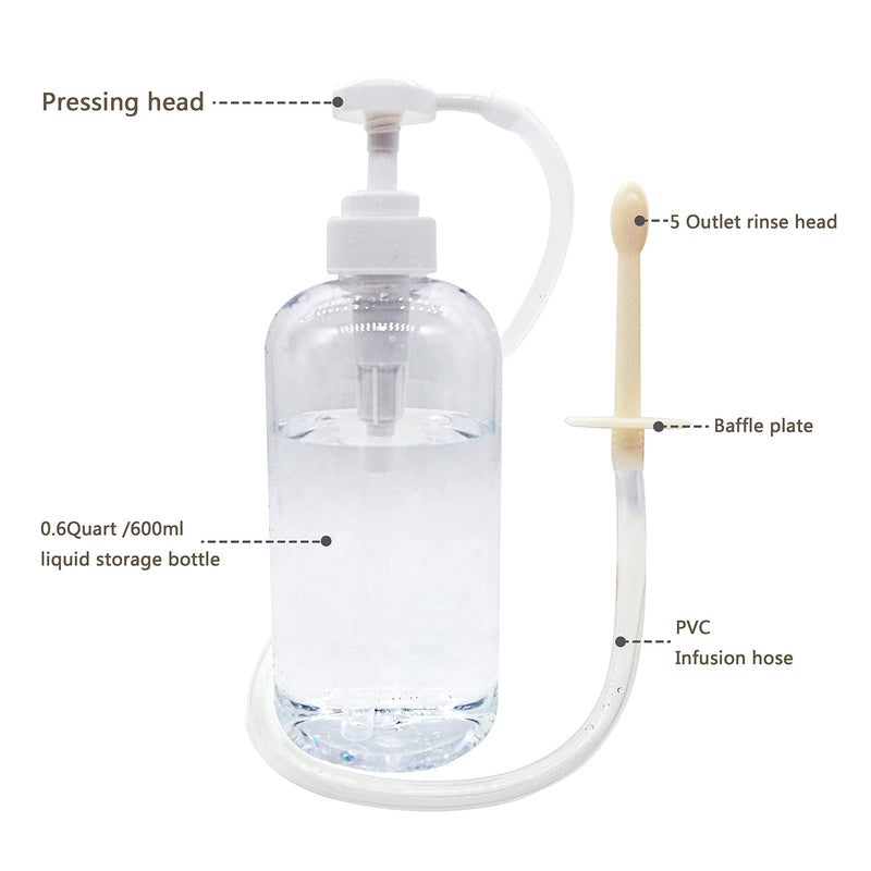 [Australia] - Abyclean Enema Bottle Kit for Men Anal Douche Vagina Cleaning Kit Reusable Manual Pressure Enemas for Women (600ml Press) 600ml 