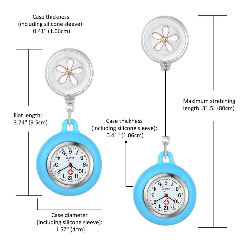 [Australia] - 1-2 Pack Retractable Lapel Watch with Second Hand for Nurses Doctors Clip-on Hanging Nurse Watches for Women Silicone Cover Badge Stethoscope Fob Pocket Watch blue 