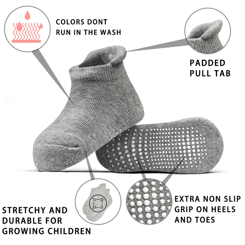 [Australia] - Non Slip Toddler Socks 12 Pairs Infant Baby Kids Grip Socks for Boy Girls Tphon Anti Skid Ankle Socks for 1-7 Year Children 6-12 Months #1 12 Pairs Black/Grey/White 