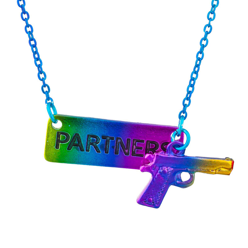 [Australia] - Lux Accessories Rainbow Partners in Crime Gun Handcuff Friendship Necklace 