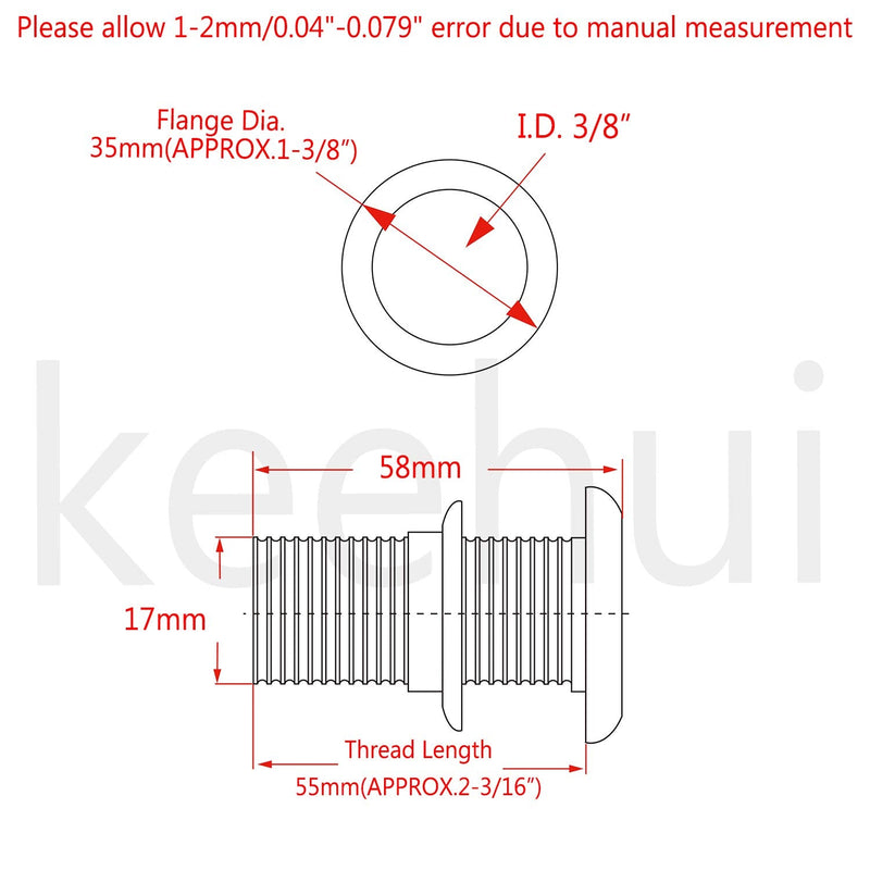 [Australia] - keehui 316 Stainless Steel Durable Combo Stainless Steel Thru-Hull Fitting w/Nut with Custom Gasket Boat Plumbing Fittings for Boats, Yachts, Marine 3/8" IN I.D. 