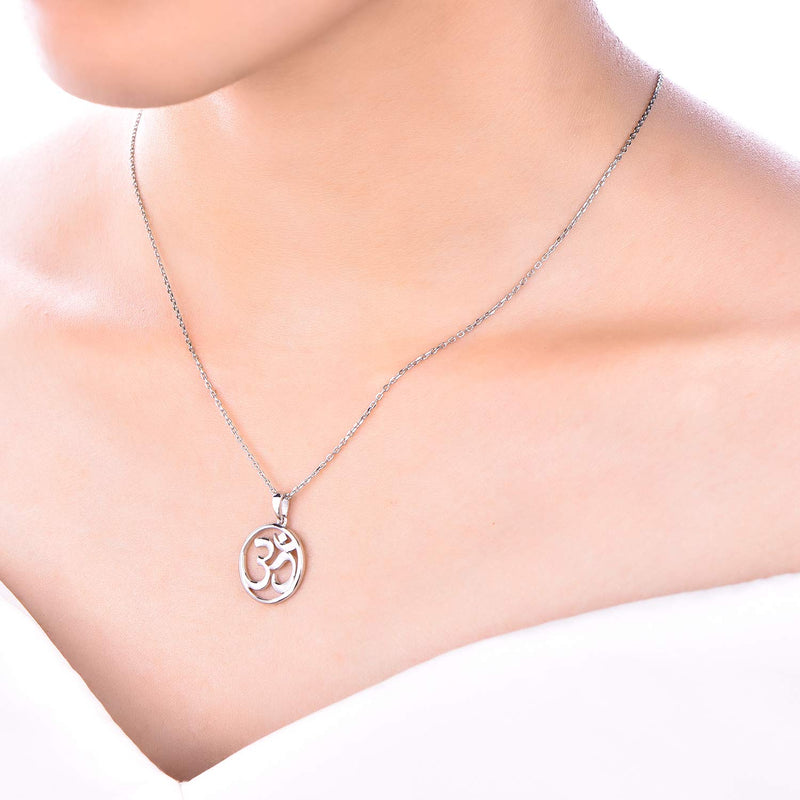 [Australia] - JO WISDOM Women OM Necklace,925 Sterling Silver Indian Yoga Aum Om Ohm Necklace White gold 