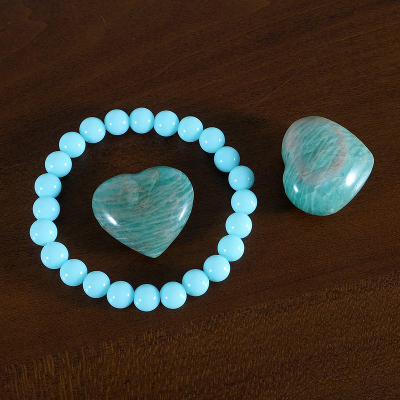 [Australia] - Soulnioi Healing Crystal Introverted Set 2Pcs Natural Quartz Amazonite Heart Crystal Stone and 1Pcs Amazonite Power Bead Crystal Bracelet B# Amazonite Crystal 