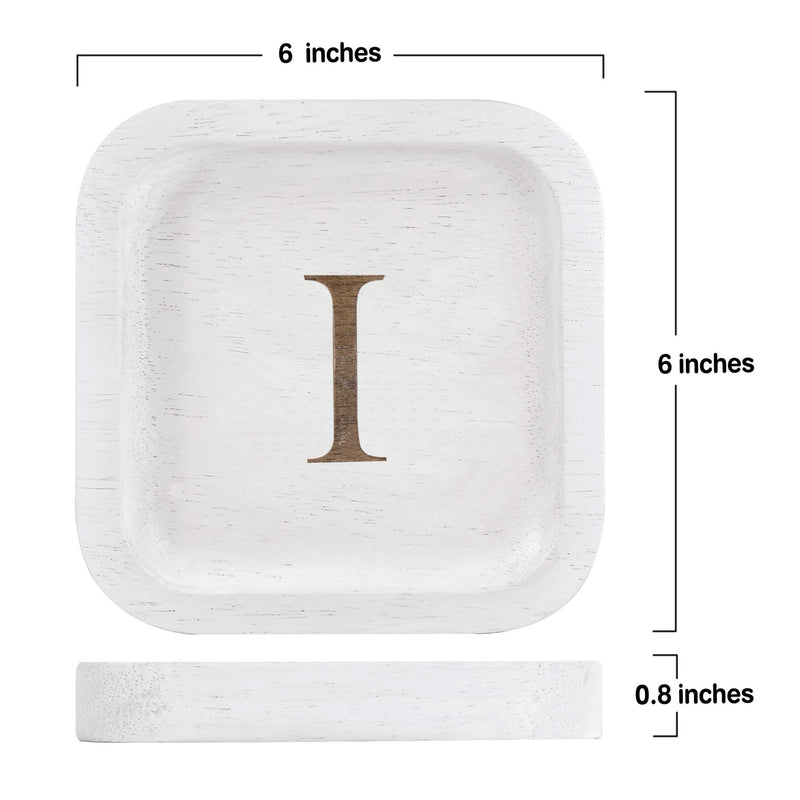 [Australia] - Solid Wood Personalized Initial Letter Jewelry Display Tray Decorative Trinket Dish Gifts For Rings Earrings Necklaces Bracelet Watch Holder (6"x6" Sq White "I") 6"x6" Sq White "I" 