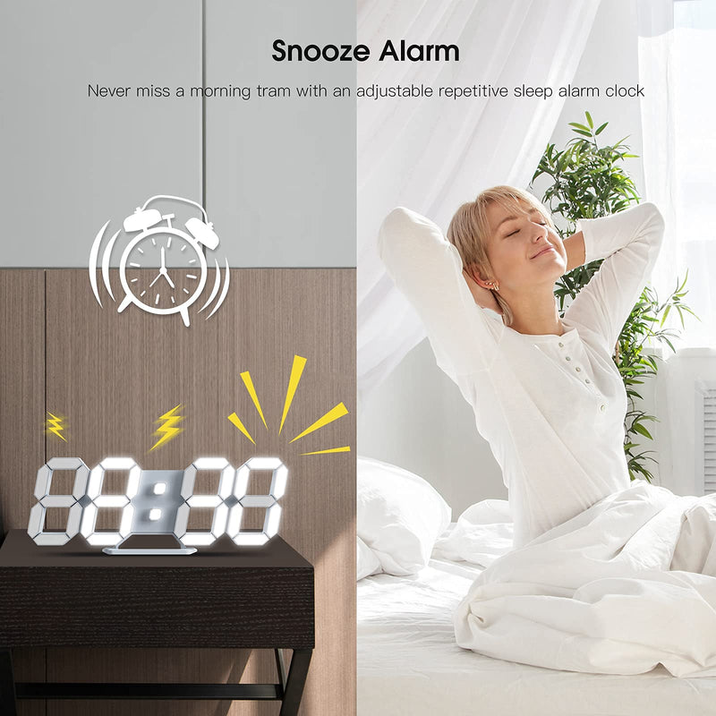 [Australia] - Led Digital Alarm Clock 3D Wall Clock Desk Auto Dimming 12/24 Hour Date Temperature Home Decor Remote Control Silent Snooze USB Nightlight Bedroom Living Room Kitchen Office 9.7inch Cool White 9.7 inch 