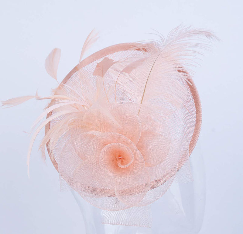 [Australia] - Cizoe Fascinators Hat Sinamay Flower Mesh Feathers on a Headband and a Clip Tea Party Headwear for Girls and Women S2-peach 