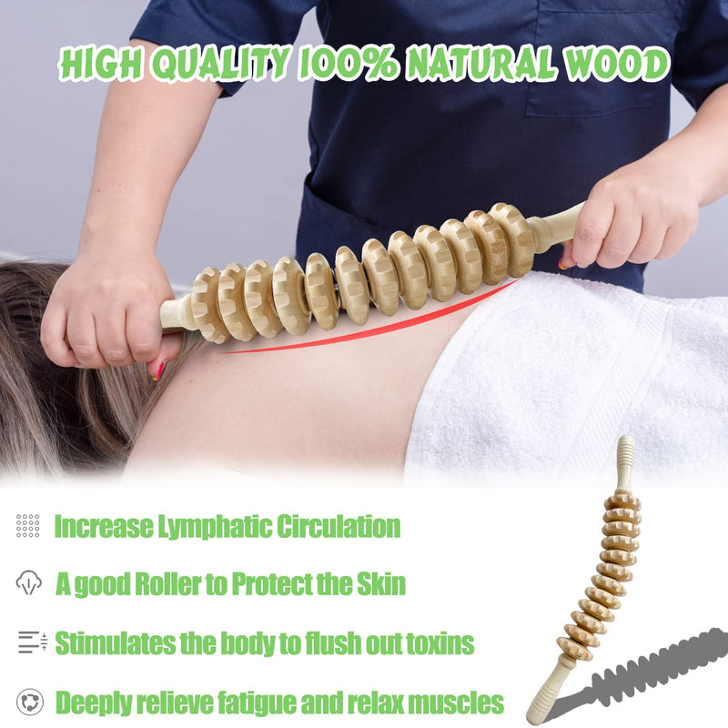 [Australia] - Wooden Massager Handheld Roller,Trigger Point Massager Stick for Fascia,Cellulite,Body Therapy Massager,Muscle & Abdomen Muscle Belly Relief Tools-12 Rotatable Rollers Beige 