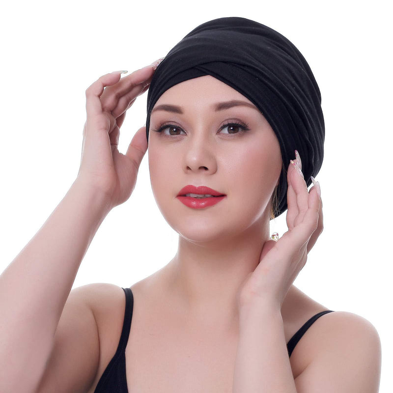 [Australia] - Ever Fairy Turban Head Wrap Scarf,African Women' Soft Long Scarf Shawl Hair Bohemian Headwrap Stretch Headband Tie Black 