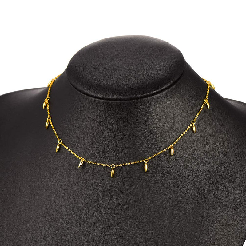 [Australia] - PROSTEEL Fashion Jewelry Lock Pendant Chain Necklace/Leaf Choker/Shell Choker, Stainless Steel 18K Real Gold Plated, Layered Necklaces, 18inch-20inch Adjustable, Come Gift Box B: Gold-15inch to 17inch adjustable-Ear of Rice Design 