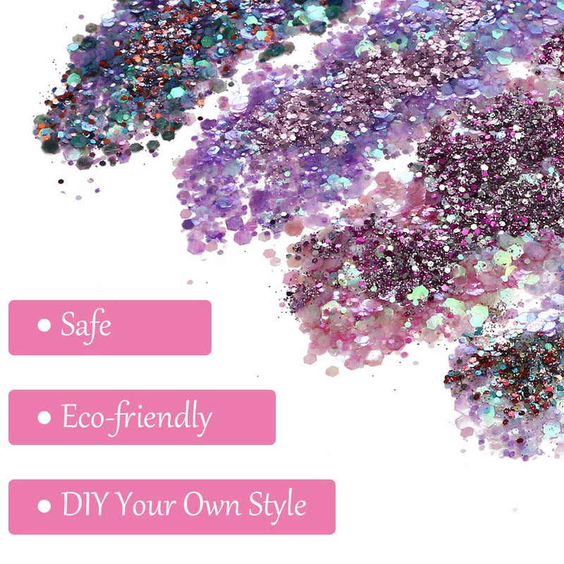[Australia] - URAQT Chunky Glitter, 12 Colors Festival Glitter, Nail Glitter Powder, Holographic Cosmetic Glitter for Face Body Eye Hair Nail and DIY Art 12Color#A 