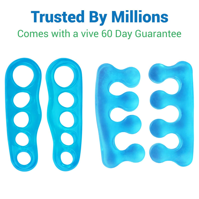 [Australia] - ViveSole Toe Stretchers (4 Pieces) - Silicone Gel Separators - Therapeutic Spa Spreaders for Plantar Fasciitis, Bunions, Overlapping Hammer Toe Spacers - Metatarsal Yoga Cushion Blue Small (4 Count) 