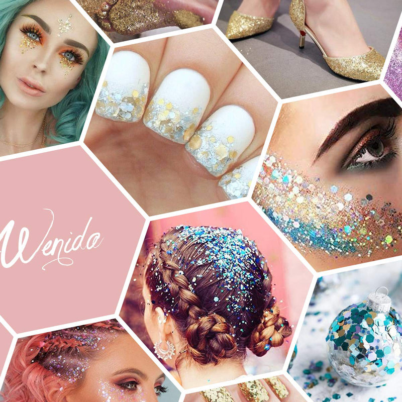 [Australia] - Body Glitter Wenida 9 Colors 190g Holographic Cosmetic Festival Makeup Chunky Powder for Nail Hair Eye Face 9 Bottle Color # 1 