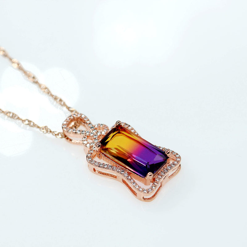 [Australia] - Uloveido Charm Created Rectangle Purple Gradient Tourmaline Pendant October Birth-Stone Necklace Rose Gold Plated Birthday Jewelry Gifts for Women Gift DN401 