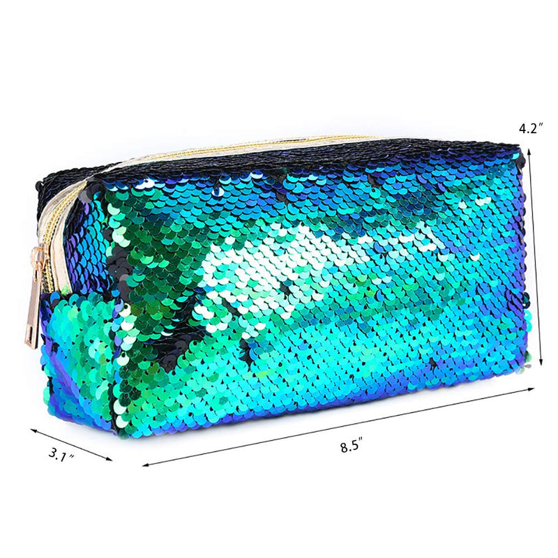 [Australia] - Starte Mermaid Sequin Cosmetic Bag Magic Sequins Color Changing Makeup Bags DIY Reversible Sequins Handbag Glitter Pencil Case(Blue+Gold) Blue+Gold 