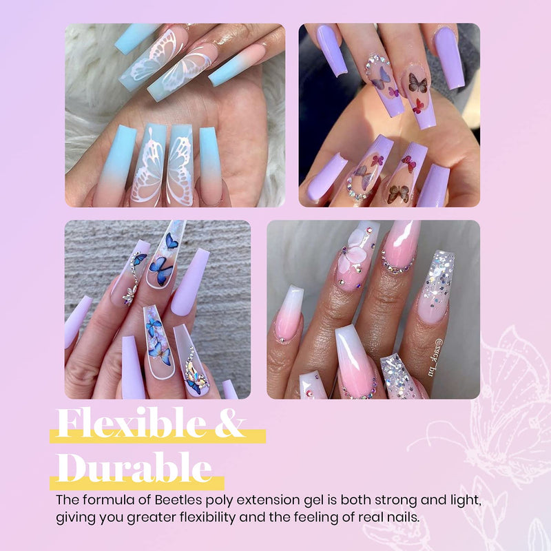 [Australia] - Beetles Poly Nail Extension Gel Kit, 6 Colors Clear White Nail Builder Gel Pink Nude Butterfly Poly Nail Enhancement French Manicure Kit Trial Nail Art Design Easy DIY Salon Nail At Home Butterfly Poly Extension Gel 