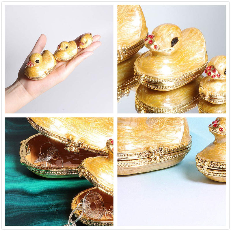 [Australia] - Waltz&F Three Generation Duck Jeweled Trinket Box Hinged Hand-Painted Ring Holder Home Decoration 